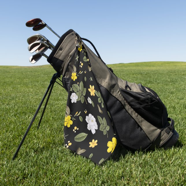 Serviette De Golf Fleurs jaunes et roses blanches 2 (Vert)