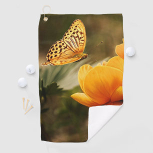 Serviette De Golf Fleurs Jaunes Profondes et Lumineuses avec Papillo