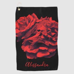Serviette De Golf Fleurs personnalisées Roses noires rouges Botaniqu