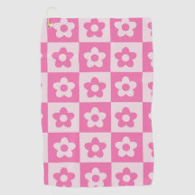 Fleurs Rétro à Damier Rose Chaud et Blanc