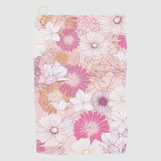 Serviette De Golf Fleurs sans couture  (Devant)
