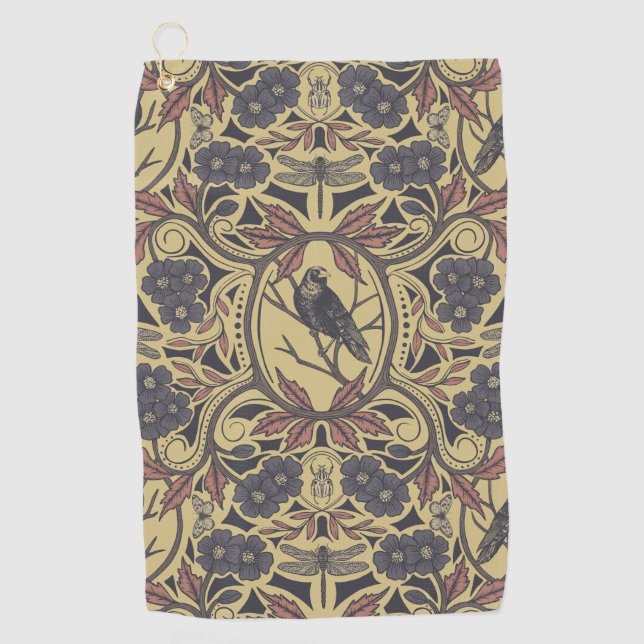 Serviette De Golf Floral de mauve, de tan et de gris de Corbeau et d (Devant)