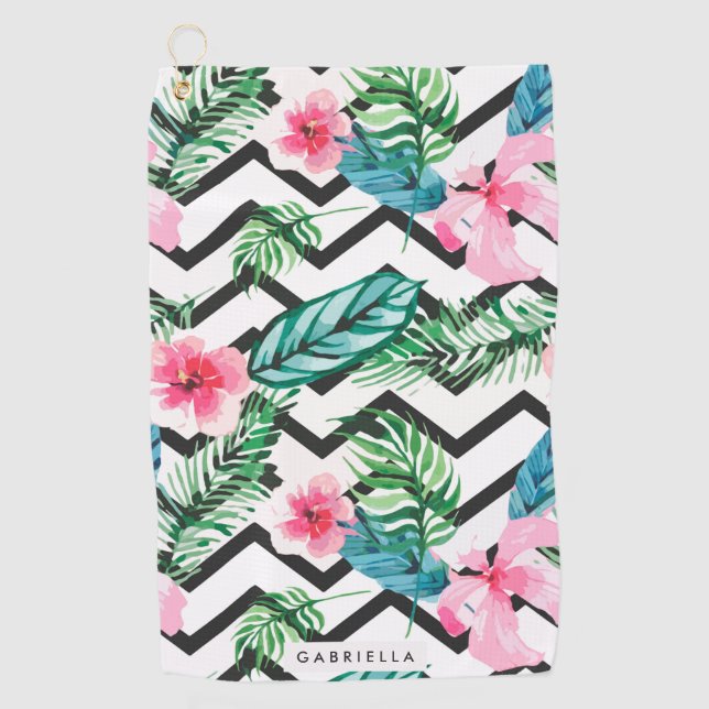 Serviette De Golf Floral et Chevron (Devant)
