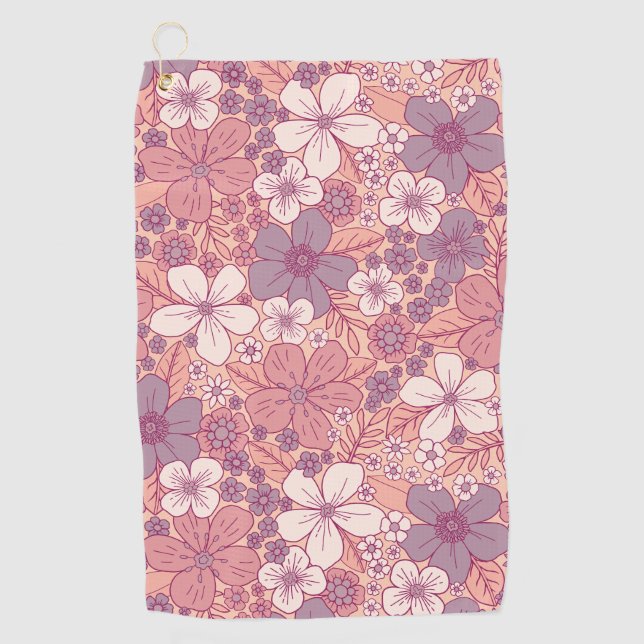 Serviette De Golf Floral rose et violet pastel (Devant)