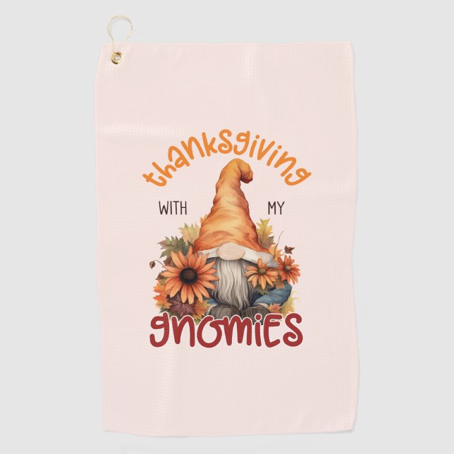 Serviette De Golf Floral Thanksgiving avec mes Gnomies (Devant)