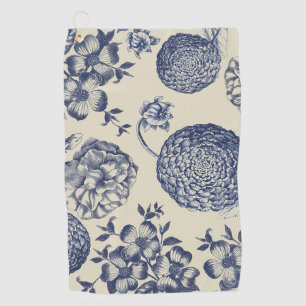 Serviette De Golf Flore d'impression florale de fleurs bleues antiqu