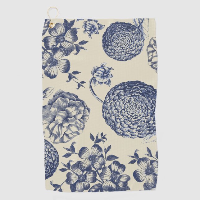 Serviette De Golf Flore d'impression florale de fleurs bleues antiqu (Devant)