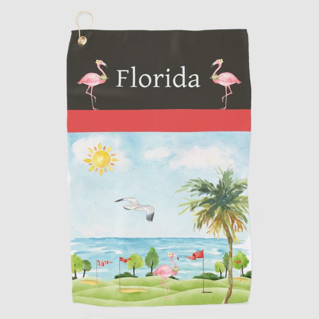 Serviette De Golf Florida Flamant rose Golf Towel (Devant)