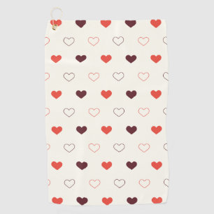 Serviette De Golf Fond crème avec des cœurs rouges et bordeaux
