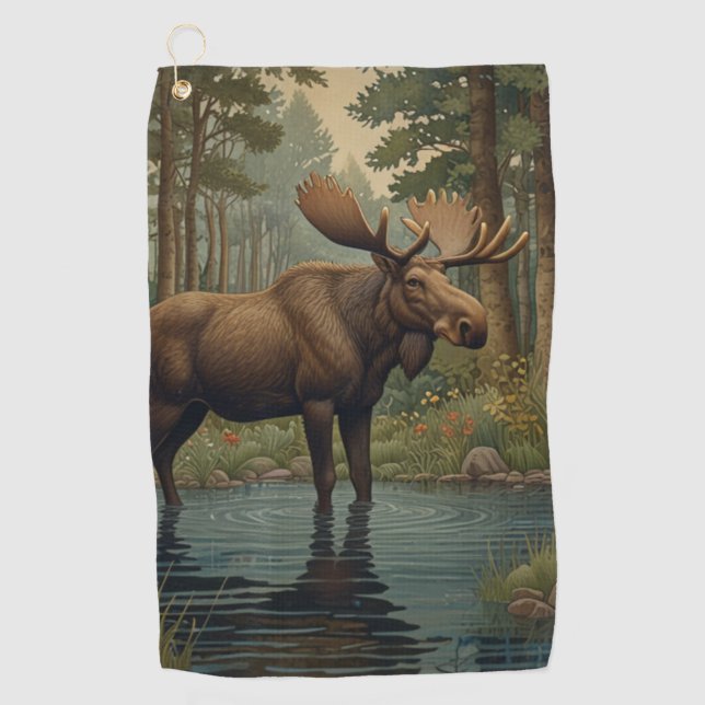Serviette De Golf Forêt boisée d'orignal rustique nature (Devant)