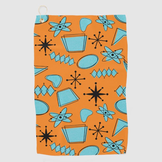 Serviette De Golf Formes atomiques MCM Turquoise sur orange (Devant)