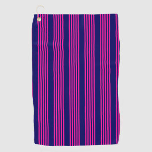 Serviette De Golf Fuchsia et bleu marine cinq bandes motif