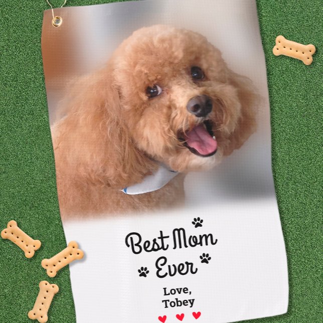 Serviette De Golf  Fun Best Dog Mom Ever Photo Name Paws Create (Fun Best Dog Mom Ever Photo Name Paws Create Golf Towel)