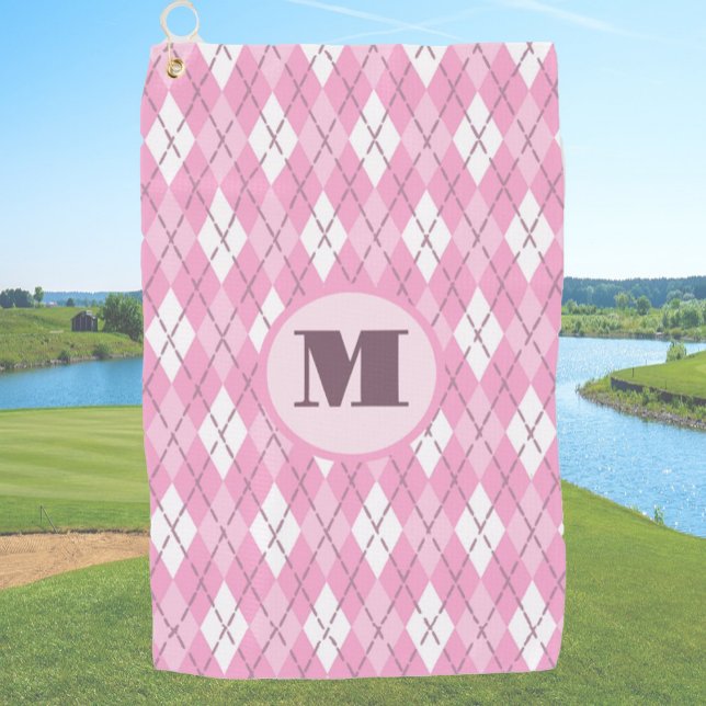 Serviette De Golf Fun Cute rose preppy Jacquard personnalisé monogra (Créateur téléchargé)