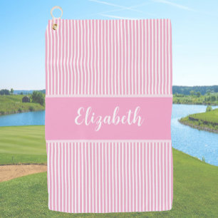 Serviette De Golf Fun Cute rose preppy strié nom personnalisé dames