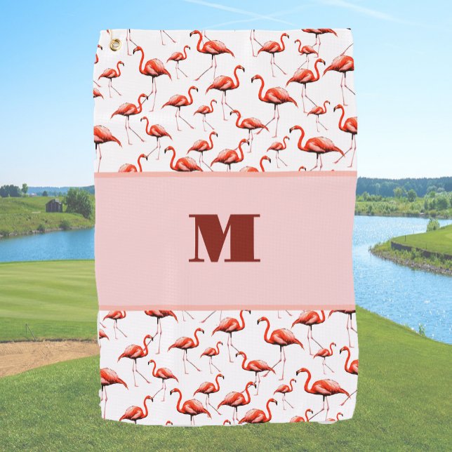 Serviette De Golf Fun Flamant rose rose personnalisé monogramme dame (Créateur téléchargé)