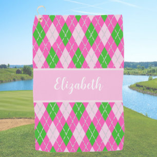 Serviette De Golf Fun Moderne rose preppy Jacquard nom personnalisé