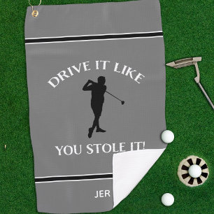 Serviette De Golf Funny Golfer Humour Pour Lui Monogram Sports Grey