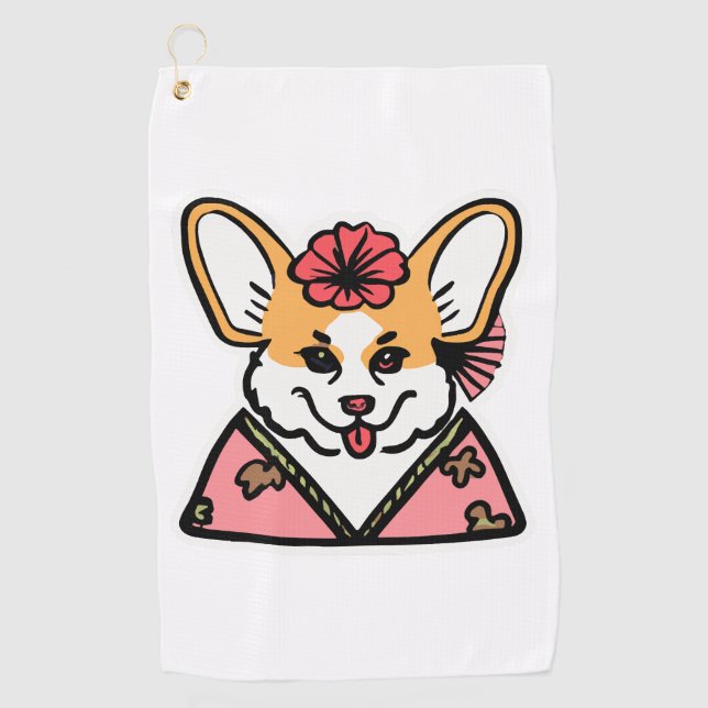 Serviette De Golf Geisha Corgi Amoureux des chiens Welsh (Devant)