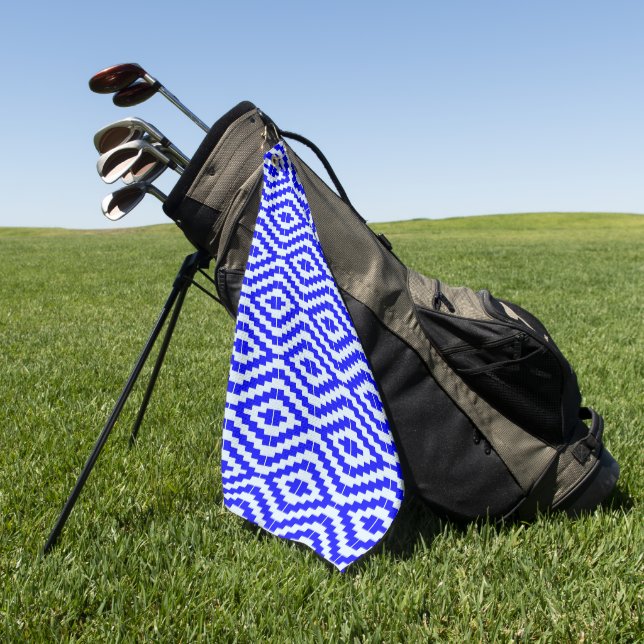 Serviette De Golf Geometric Kente Bright Blue, White, (Vert)