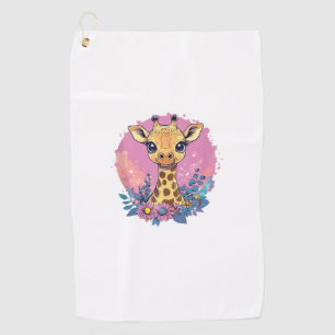 Serviette De Golf Giraffe Adorable Entourée De Fleurs _2