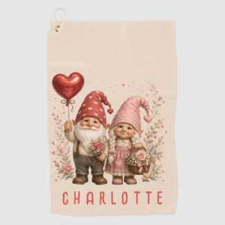 Serviette De Golf Gnomes de la Saint-Valentin floraux personnalisés