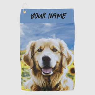 Serviette De Golf Golden Retriever dans un champ de tournesol