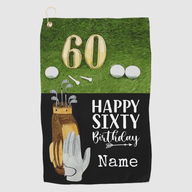 Serviette De Golf Golf 60e anniversaire avec balle de golf sur vert (Devant)