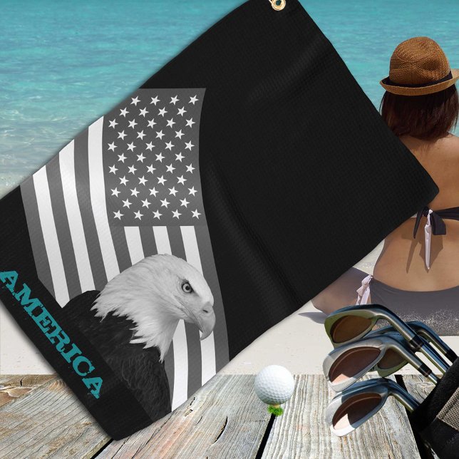 Serviette De Golf Golf Amérique & États-Unis, Aigle / drapeau (Créateur téléchargé)