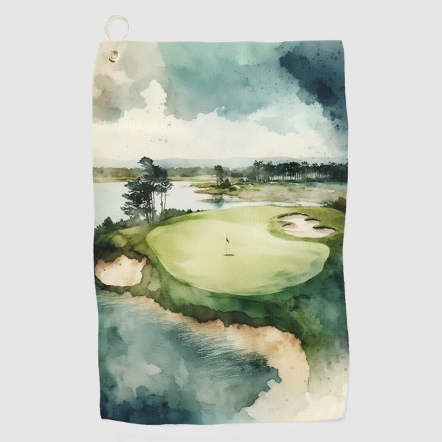 Serviette De Golf Golf d'aquarelle artistique (Devant)