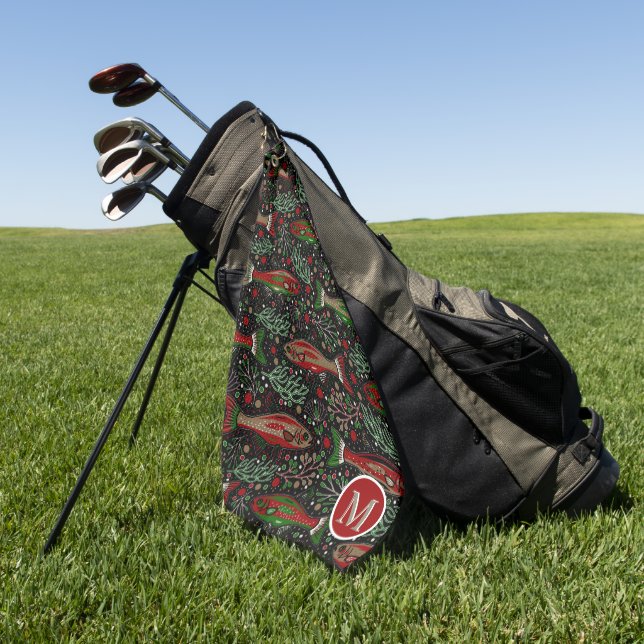 Serviette De Golf Golf et pêche Truite de ruisseau Gris vert rouge (Vert)
