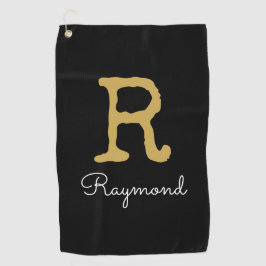 Serviette De Golf Golf Gold Monogramme initial et nom en noir 