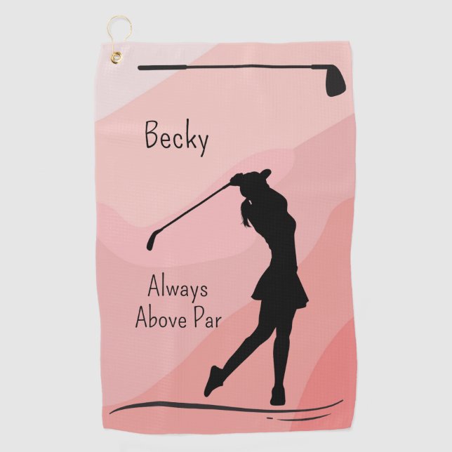 Serviette De Golf Golf Silhouette, Female, Name, On Red (Devant)