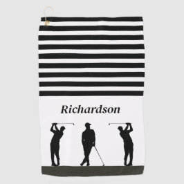 Serviette de golf Golfer en silhouette noire et bl