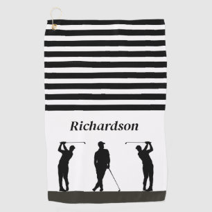 Serviette de golf Golfer en silhouette noire et bl