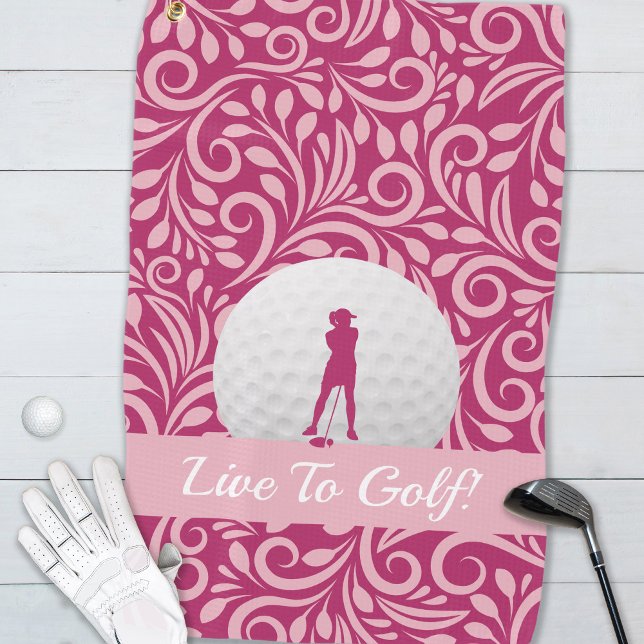 Serviette De Golf Golfer Feminine Lady Silhouette Rose Girl Moderne (Golfer Feminine Lady Silhouette Pink Girly Modern Golf Towel)