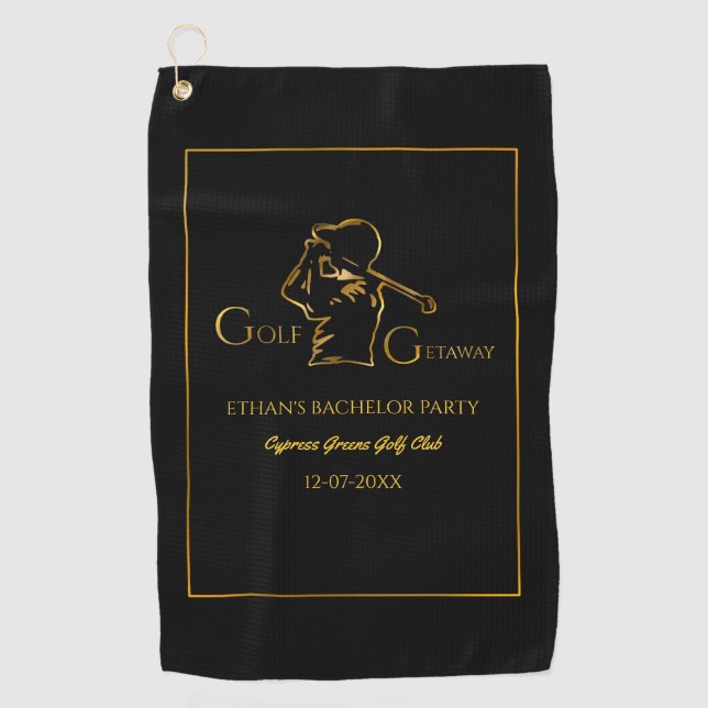 Serviette De Golf Golfer Groom Bachelor Party Classic luxe or (Devant)