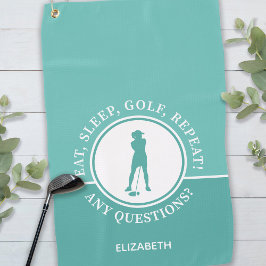 Serviette De Golf Golfer Lady Silhouette Sports Girl Turquoise pour 