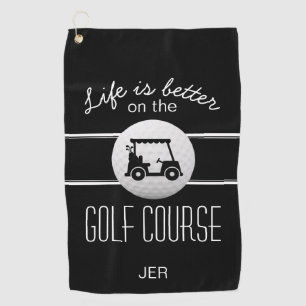 Serviette De Golf Golfer Life Golf Initiales Panier classique Noir B