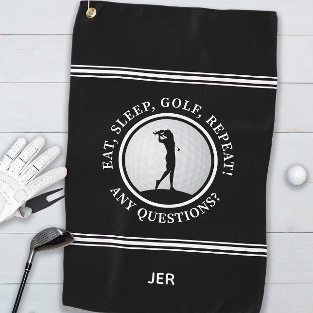 Serviette De Golf Golfer Monogram Drôle Citation Sports Pro Golf Noi (Golfer Monogram Funny Quote Sports Pro Golf Black Golf Towel)