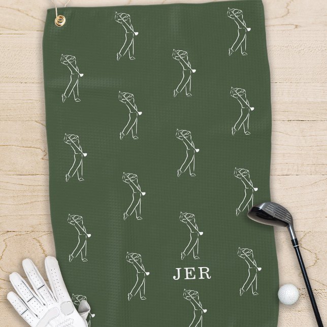 Serviette De Golf Golfer Monogrammé Initiales Équipement sportif Ver (Golfer Monogrammed Initials Sports Equipment Green Golf Towel)