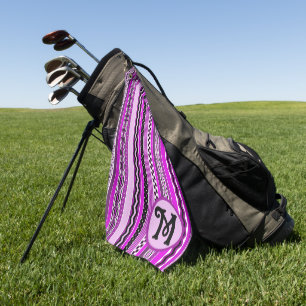 Serviette De Golf Golfing Purple Stripes Personnalisé Monogramme
