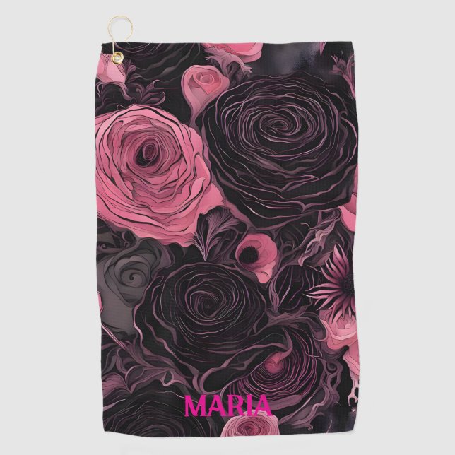 Serviette De Golf Goth Rose rose et noir (Devant)