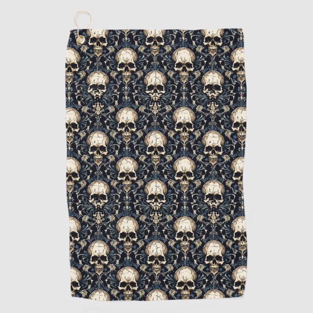 Serviette De Golf Goth Skuls et Blue Floral (Devant)