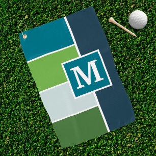 Serviette De Golf Grandes bandes en bleu et vert avec Monogrammes