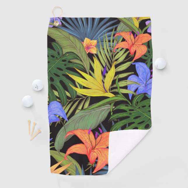 Serviette De Golf Graphique de fleur d'Aloha de Hawaii tropical (En situation)