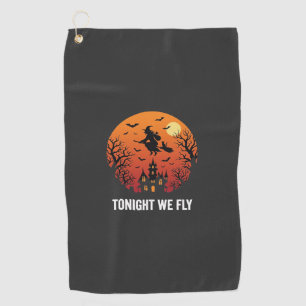 Serviette De Golf Graphisme de sorcière d'Halloween volant la nuit_1
