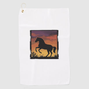 Serviette De Golf Gravure occidentale silhouette de cheval au couche