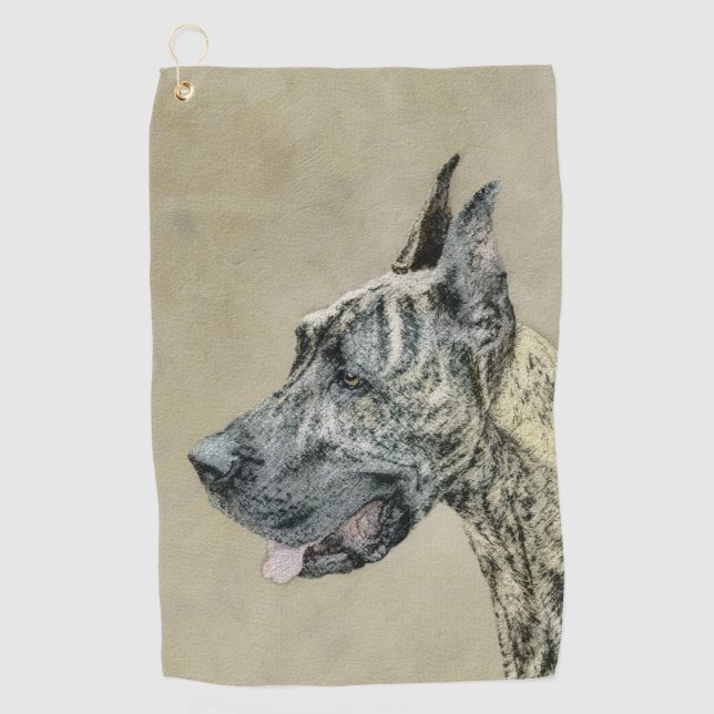 Serviette De Golf Great dane (Brindle) peignant - art original de (Devant)