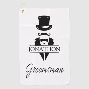 Serviette De Golf Groomsmen noir Tuxedo Top Chapeau Mustache